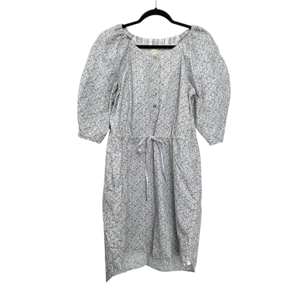 LA VIE REBECCA TAYLOR Meadow Floral Poplin Dress Waist Tie White Blue M